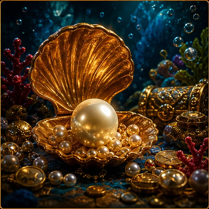 Goldene Illustration für Dolphin’s Pearl Deluxe